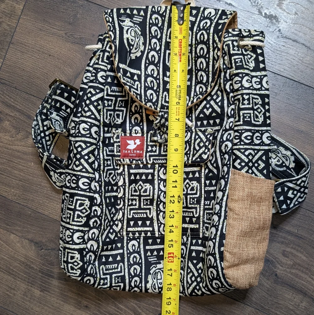 Taa Luma Totes Black Cream Patterned Boho Backpack